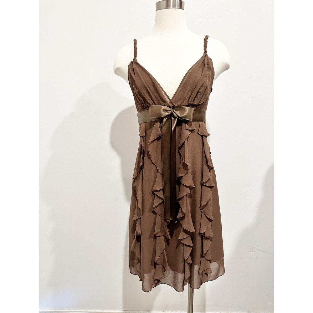 NWT BCBG Max Azria Y2K Brown Ruffle Silk Dress Size 4